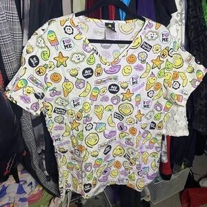 SmileyWorld Multicolor Graphic Print Scrub Top – Size L